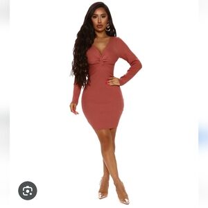 Elegant Long-Sleeve Dress in Rust